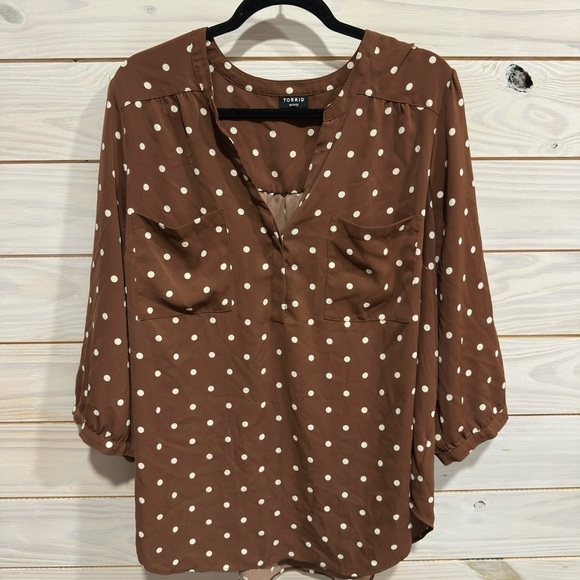 torrid Tops - Torrid Chocolate Polka Dot Blouse